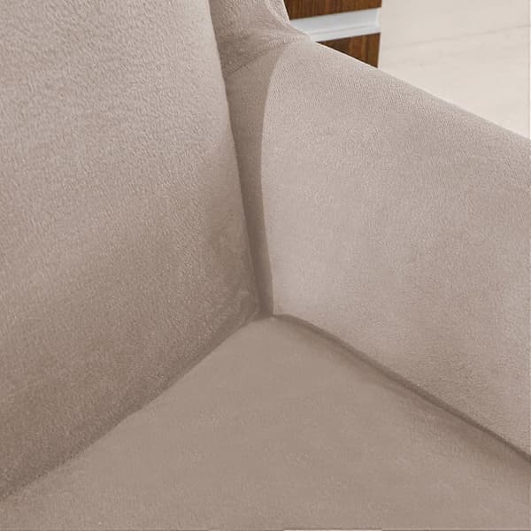 Fløjl Stretch Wingback Stol Sofabetræk 2-delt Stretch Sofabetræk Møbelbeskytter Sofa Blød med Elastisk Bund (Khaki)