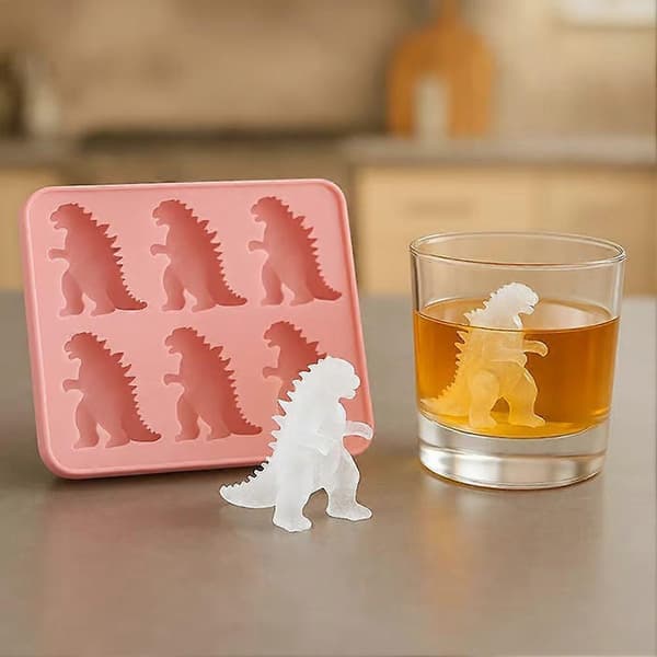 Godzilla Dinosaur Isbitsform, 6-håls Dinoformad Isbitsbricka, Isbitsmaskin för Party Cocktail Drycker Pink