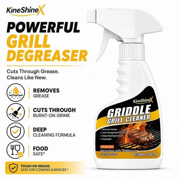 BBQ Grillrens Spray 100ml, Kraftig Affedtningsspray til Stegeplader, Griller, Komfurer & Bageplader Multi-Overflade Rengøringsmiddel 1pcs