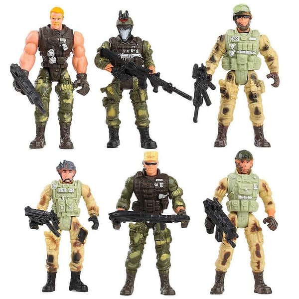 6 stk. fleksible militærsoldat-modell-leker for barn (tilfeldig type)