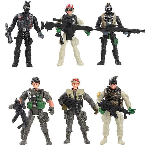 6 st flexibla militärsoldat-modell-leksaker för barn (slumpmässig typ)