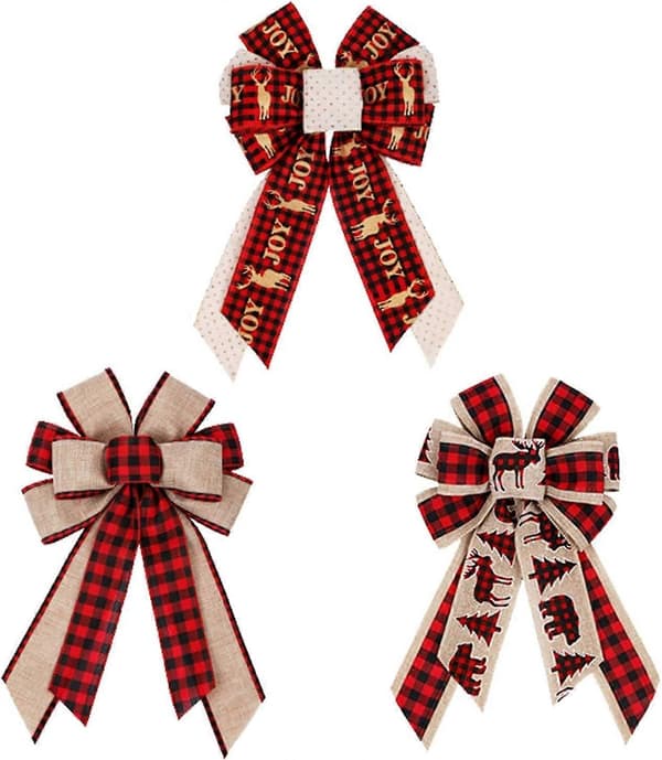 3-pack Buffalo Plaid Julrosetter Älg Julkransrosett Plädrosetter Buffalo Plaid Rosetter Julgransprydnader för Julpyssel