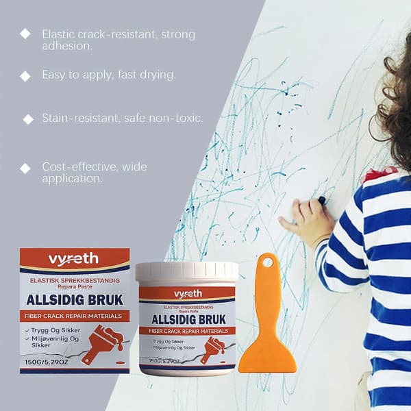Väggreparationspasta Spackel - Snabbtorkande, Lätt att applicera för väggsprickor, hålfyllning, hemrenovering 1pcs
