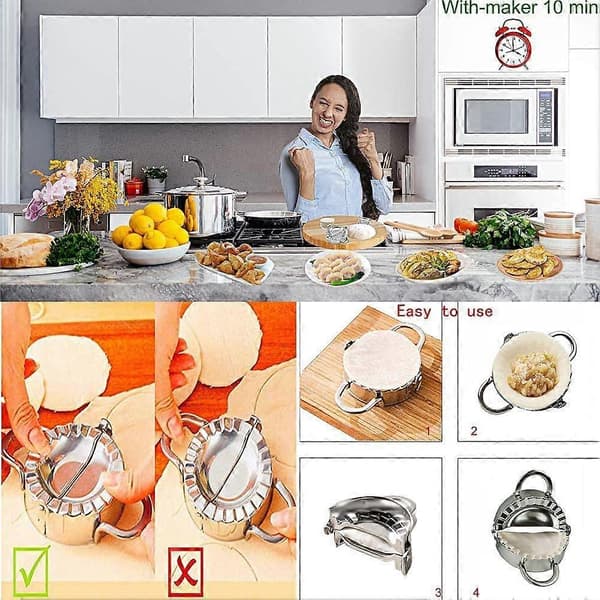 Dumpling Ravioli Maker Press i rustfrit stål, 2-pak form - Wonton-form, nemt værktøj til dumpling-indpakning