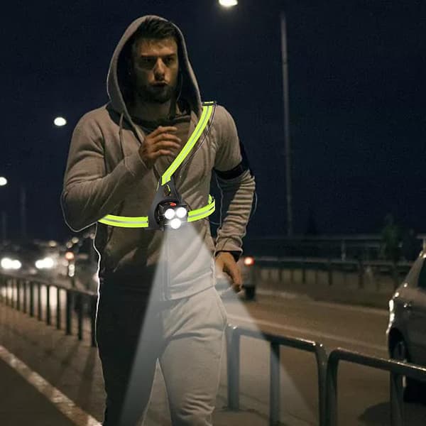 Løbelys LED Brystlys Advarselslampe USB Genopladelig til Camping