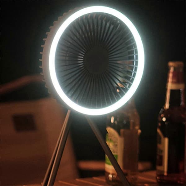 Campingventilator med bærbar 3-i-1 LED-lys USB genopladelig ophængning