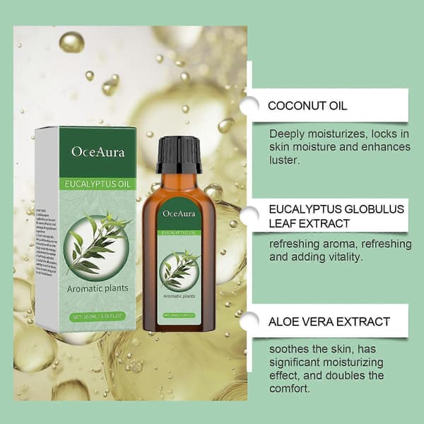 Eukalyptus eterisk olje Organisk eukalyptusolje - for diffuser, hår, ansikt, hudpleie, aromaterapi, hode- og kroppshudmassasje 2pcs