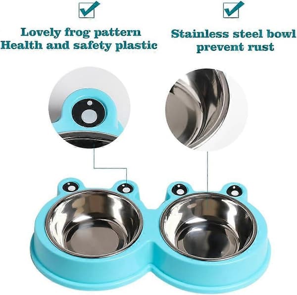Dobbelt hunde- og katteskåle Premium rustfrit stål kæledyrsskåle med skridsikker rustfrit stål sød model kæledyrsfoder vand til blå