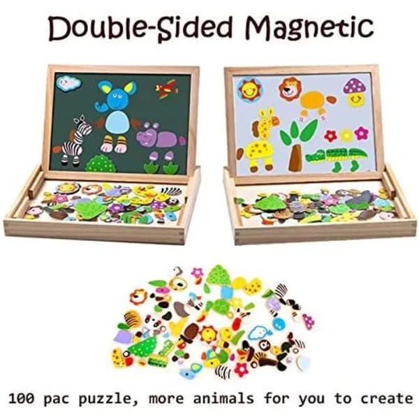 Magnetiska träpussel 100 bitar, dubbelsidig magnetisk tavla