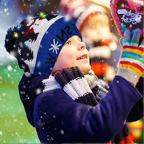 Jouluinen unisex-poikien neulottu pipo LED-talvivalolla, lämmin pipo
