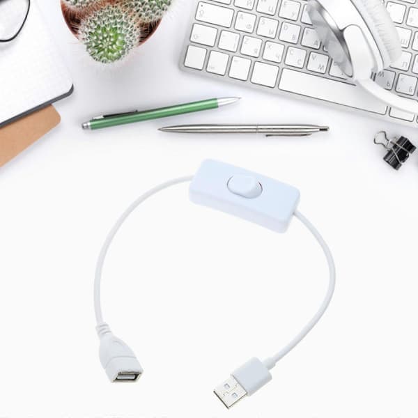 USB-switchkabel med tænd/sluk-kontakt, 30 cm, sort/hvid, hvid