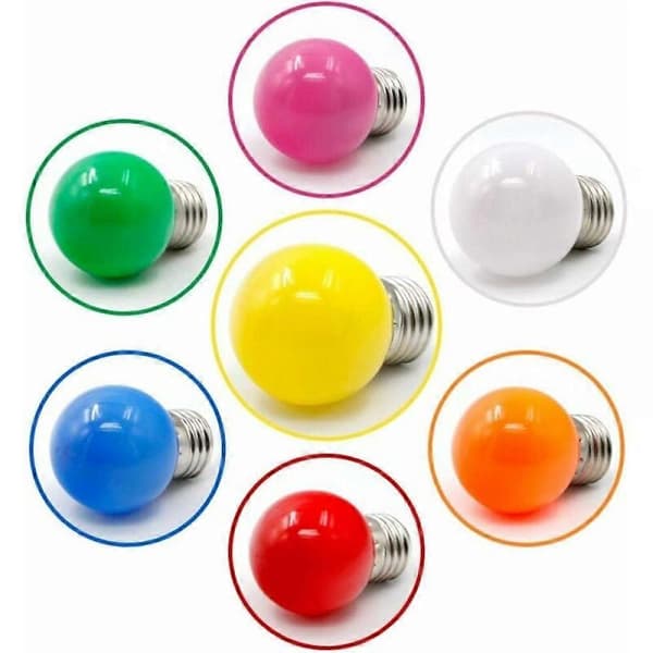 LED-lampor E27, blandade färger, röd gul blå grön