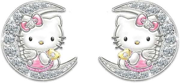 Sølvøreringe til kvinder, 925 sterlingsølv Hello Kitty øreringe, søde katte-ørestikker med kubisk zirkonia