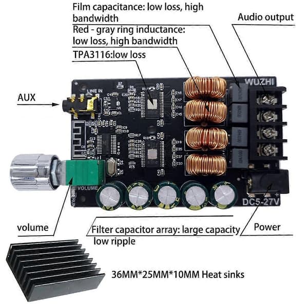 ZK-1002 Ljudstereo-förstärkare Effektförstärkarkort Justerbar diskant och bas