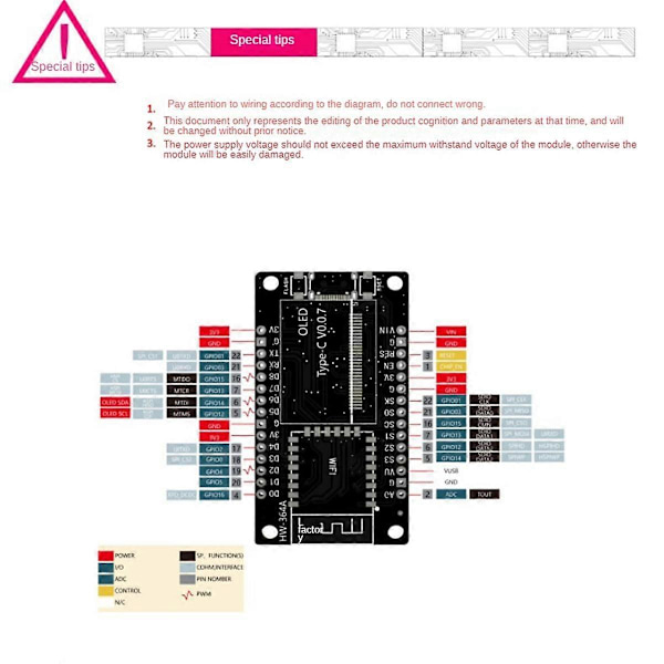 ESP8266 Udviklingskort med 0,96 tommer OLED-skærm, CH-340, ESP-12E WiFi-modul til IDE/Micropython