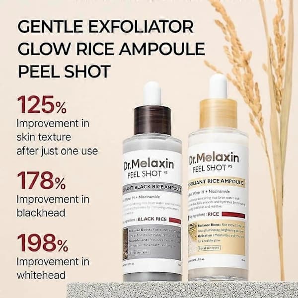 Peel Shot Glow Rice Ampoule Duo Vit Ris Svart Ris Ampull Mild Exfolierande Ansikts- och Kroppsskrubb Tar Bort Döda Hudceller, Pormaskar för Alla