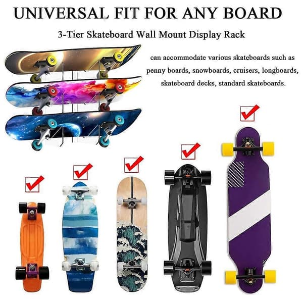1 par vardagsrum Longboard Skateboard Rack Väggmonterad Deck Longboard Rack Snowboard Skateboa