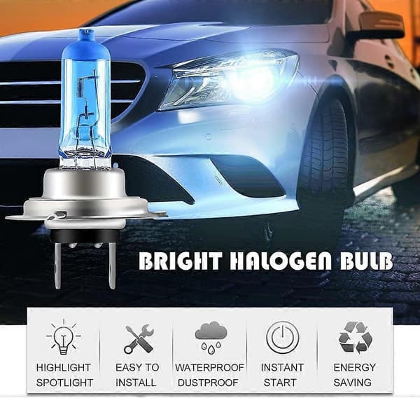 2 stk H7 halogen frontlyspære 12V 55W supersterk erstatning for bil tåkelys fjern-/nærlys 5000K hvit halogen frontlykt