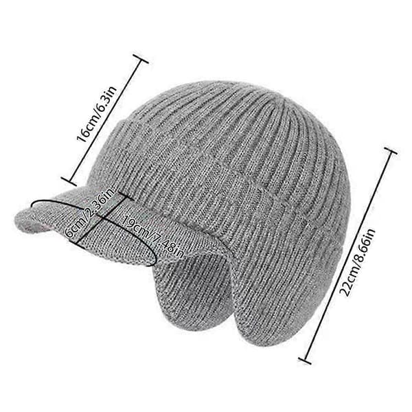Myssig mössa för män Elastisk varm öronvärmare stickad mössa med brätte, mjuk luddig ullstickad mössa Grey