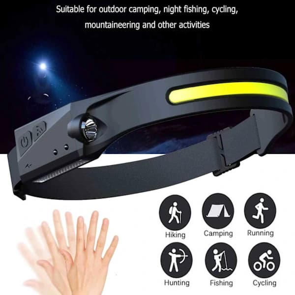 Kevyt LED-otsalamppu COB XPE musta.