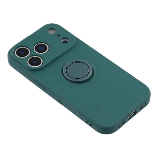 Silikonfodral för iPhone 17 Pro Max med snoddringstativ (mörkgrön, svartgrön)