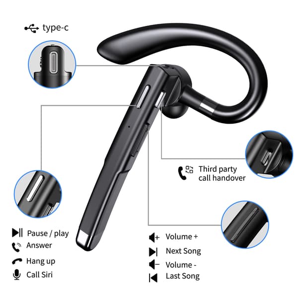 Langaton Bluetooth-kuuloke, V5.1 Bluetooth-kuuloke CVC 8.0 -melunvaimennusmikrofonilla