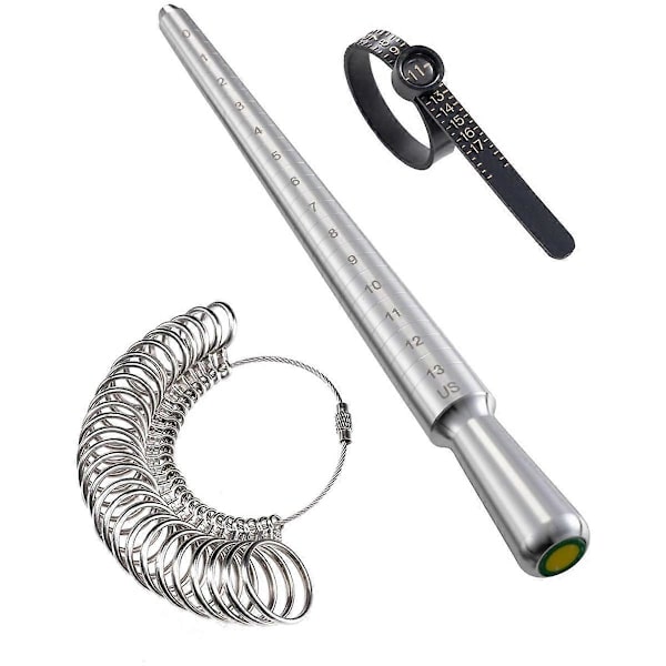 Ringstørrelsesmåleverktøysett, ringstørrelse med forstørrelsesglass, solid ringmåleverktøy for