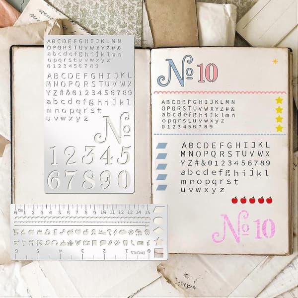 4 stykker metal journal stencils, genanvendelig rustfrit stål skabelon planner stencil til journaling DIY scrapbooking, vane tracker, ugentlig oversigt, note 1 Set