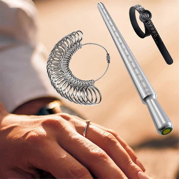 Ringstørrelsesmåleverktøysett, ringstørrelse med forstørrelsesglass, solid ringmåleverktøy for