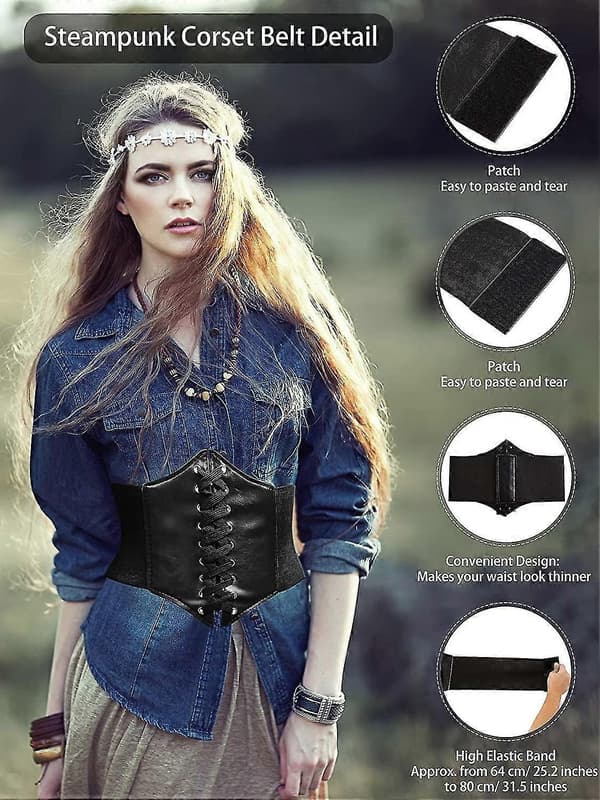 2 Stycken Steampunk Korsettbälte Retro Brett Korsettbälte Elastiskt Bälte Knutet