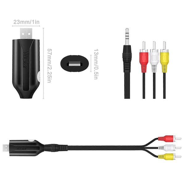 USB til 3RCA-kabel, USB 2.0 han til 3 RCA hanstik splitterkabel lydvideo AV kompositadapterkabel