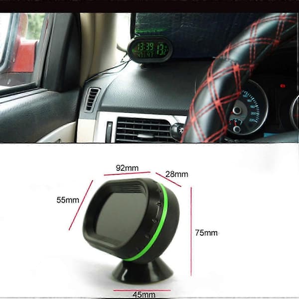 Bilklokke, termometer og voltmeter kombinert green