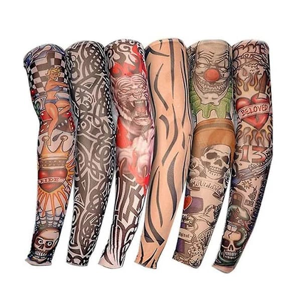 Armtatueringar, 6-pack falska tillfälliga tatueringar för män, elastiska armstrumpor för Halloween