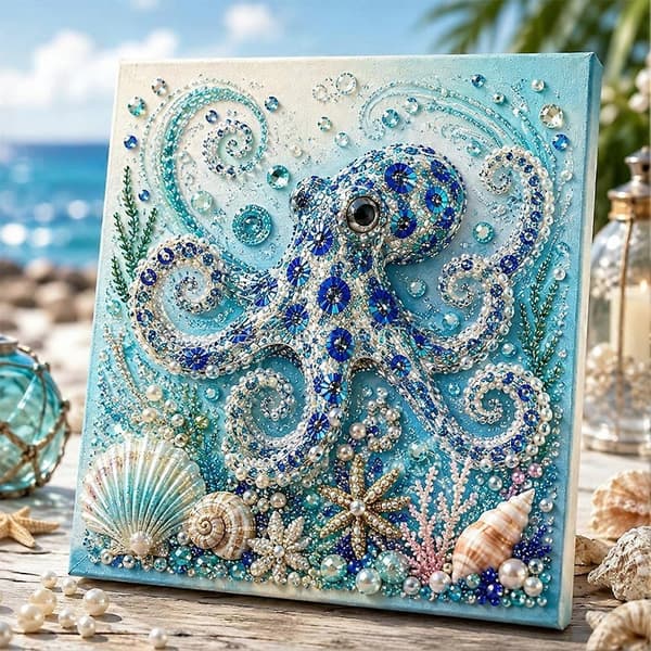 Ocean Tema Perlekunst DIY Sæt Perle Dot Art Sæt til Voksne Begyndere DIY Havliv Diamant-Kunst Sæt til Boligindretning Octopus