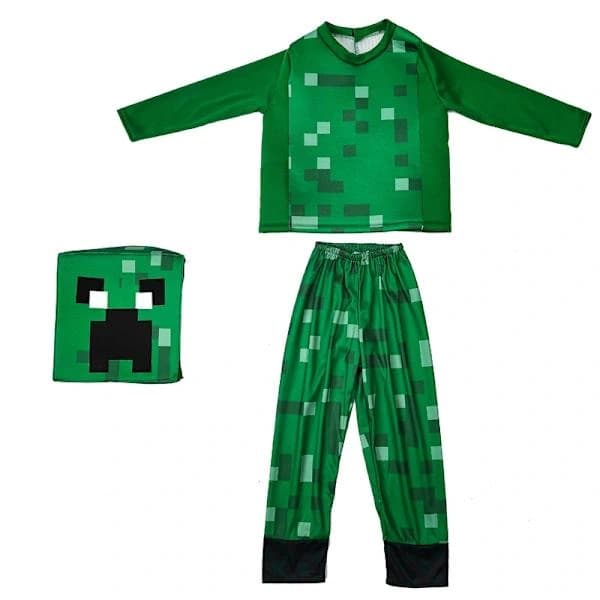 Minecraft Pojke Creeper Pixel Kostym, Halloweenkostym för Barn S