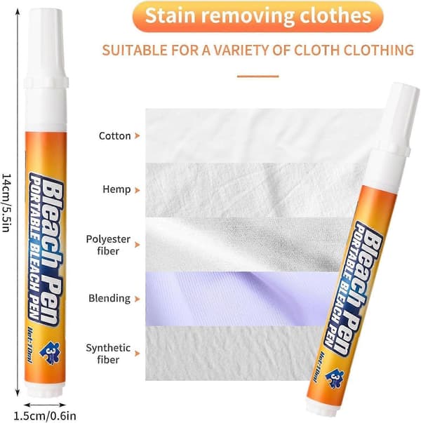 Bleach Pen, Bleach Pen for flekkfjerning av klær, flekkfjernerpenn for klær, reisetilbehør, fjerner nye flekker umiddelbart 2 Pcs