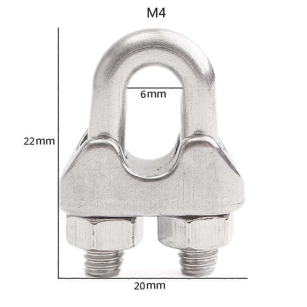 Pakke med 12 rustfrie stålkabler for 4 mm diameter ståltau M4