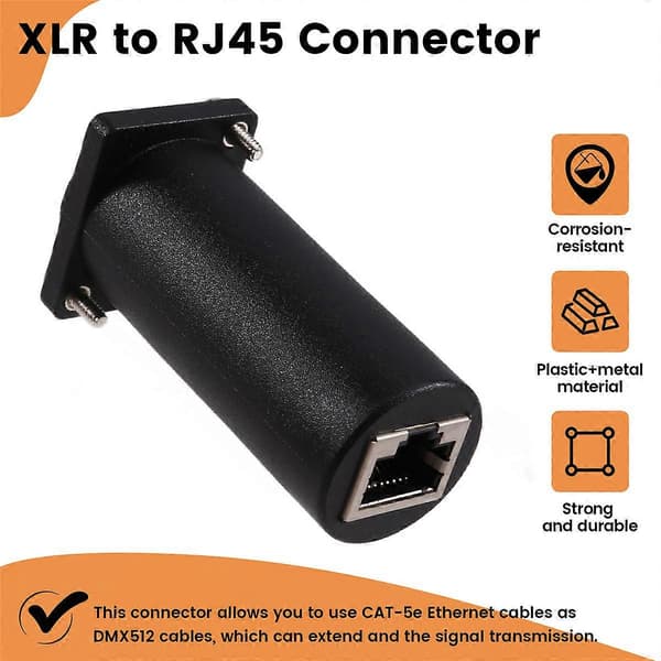 D-serie panelmonteret XLR 3-benet han til RJ45 hun gennemføringsadapter til DMX512 -CON-controller