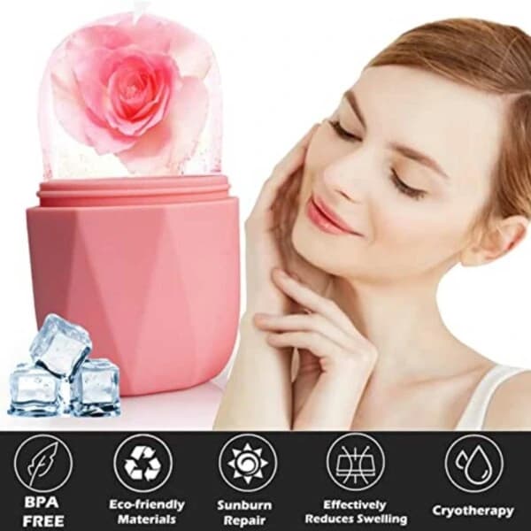 Pink silikone kølende ansigtsmassagerulle