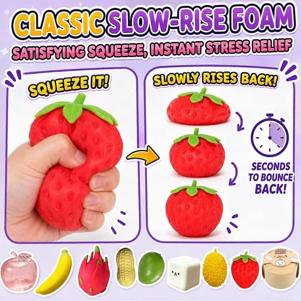 9-pack Squishy Squeeze Set-Klassisk Långsam Resning Squishy av Squeeze Jordgubbsknyte Äpple Banan Squishies Olika Designer, Töjbar Sensorisk A-9pcs-random