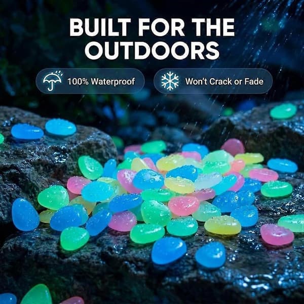 Flerfarvede selvlysende havekieselsten Vandtætte lysende harpikssten til havestier, akvarium DIY landskabsindretning Multi-Color 1000pcs