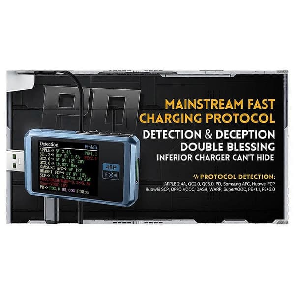 FNB48P USB-testare, voltmeter, TYPE-C detekteringsutlösare batterikapacitetstestare FNB48P icke-Bluetooth-version (svart)
