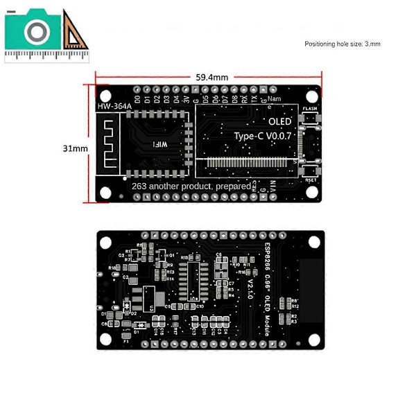 ESP8266 Udviklingskort med 0,96 tommer OLED-skærm, CH-340, ESP-12E WiFi-modul til IDE/Micropython