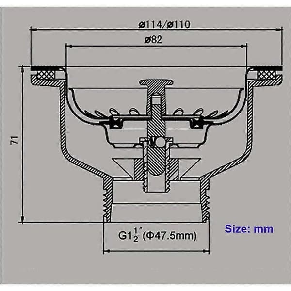 Vaskeafløb uden overløb rustfrit stål kurv 110 mm 1\", rustfrit stål + ABS afløb + kurv