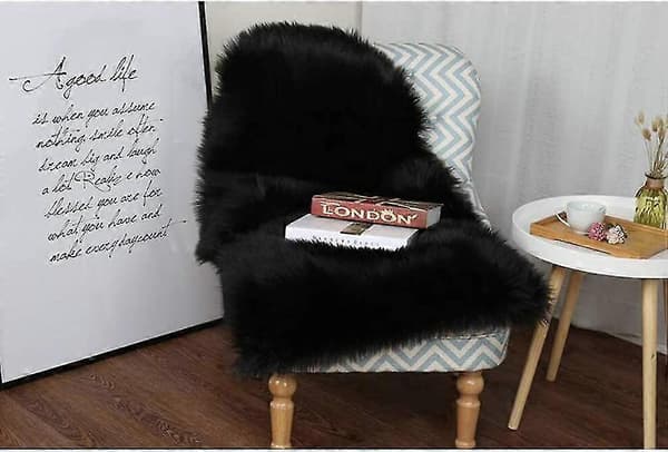 Falsk Lammeskind Fårskind Tæppe Imitation Lammeskind Tæppe Sofa Måtte (sort)