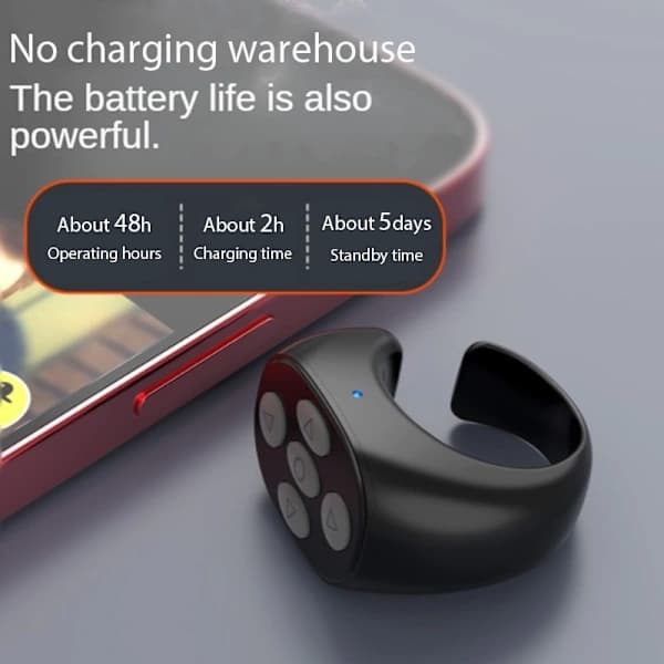 TikTok Ring – Bærbar Bluetooth-fjernkontrollring (svart)