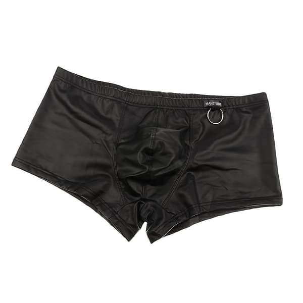 Herre Boxer PU Læder Shorts Lavtaljet Ring Clubwear Elastisk Trunk Sort M