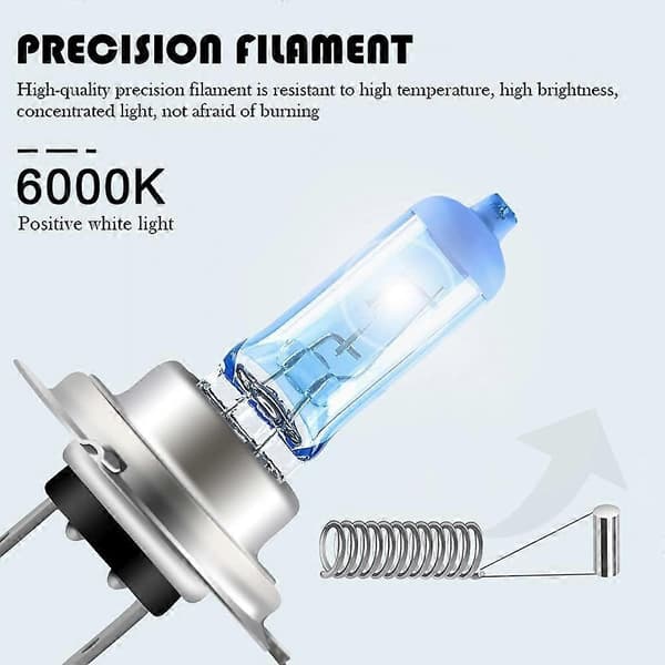 2 stk H7 halogen frontlyspære 12V 55W supersterk erstatning for bil tåkelys fjern-/nærlys 5000K hvit halogen frontlykt
