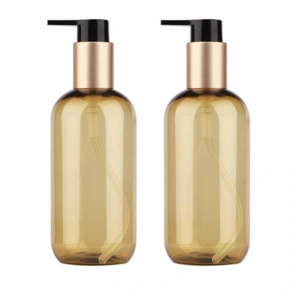 Två 300 ml tomma pumpflaskor, lotionflaskor och påfyllningsbara behållare för schampo och balsam.