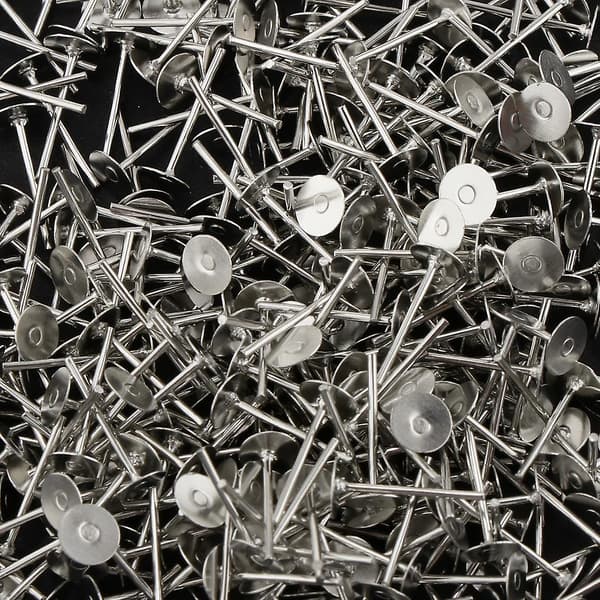 2xEngros tomme øredobber, stift, stolpe, funn, DIY 300 stk. flat stolpe, sølv